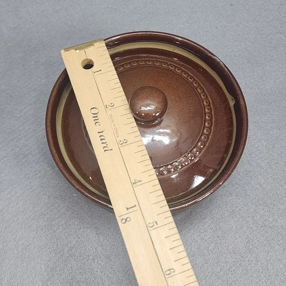 Pearsons of Chesterfield Lidded Crock Brown Beaded Stoneware England Small 5in